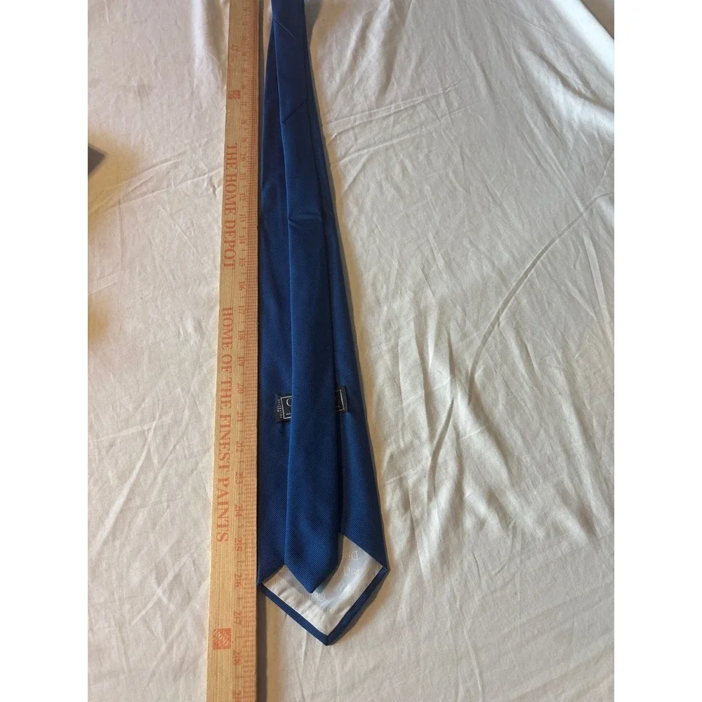 Christian Dior Necktie Mens One Size Blue Good Vintage CD Logo Ribbed Cravates
